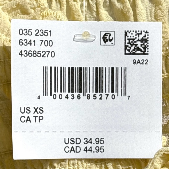 AE Tie-Front Smocked Tank NWT Size XS in Yellow American Eagle Sleeveless Top - Picture 8 of 8